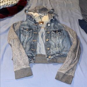 Denim and Gray Hooded Jacket